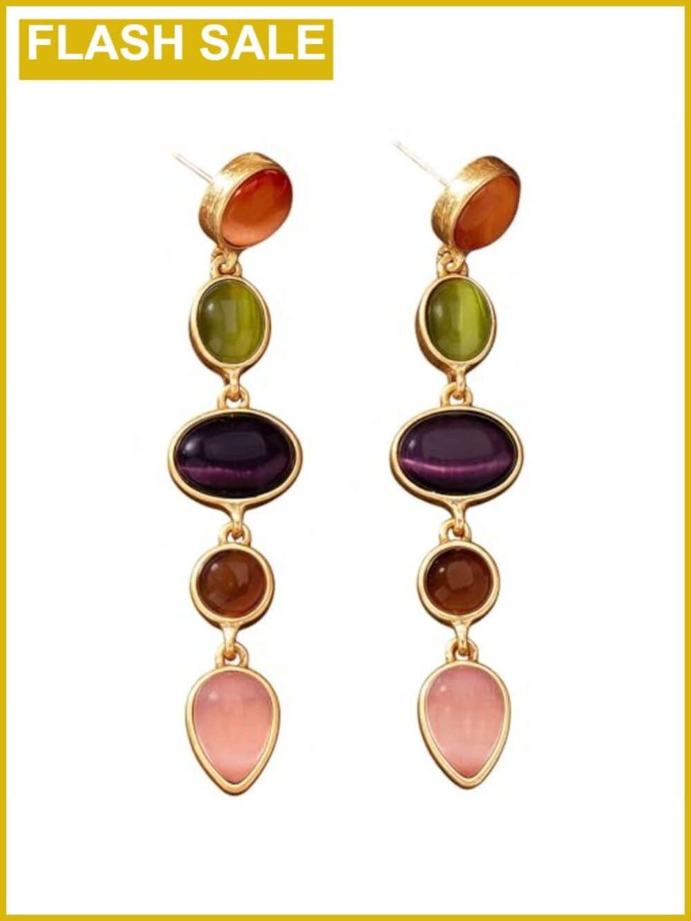 Boho Mixed Gemstone Draping Earrings Vintage Statement Drop